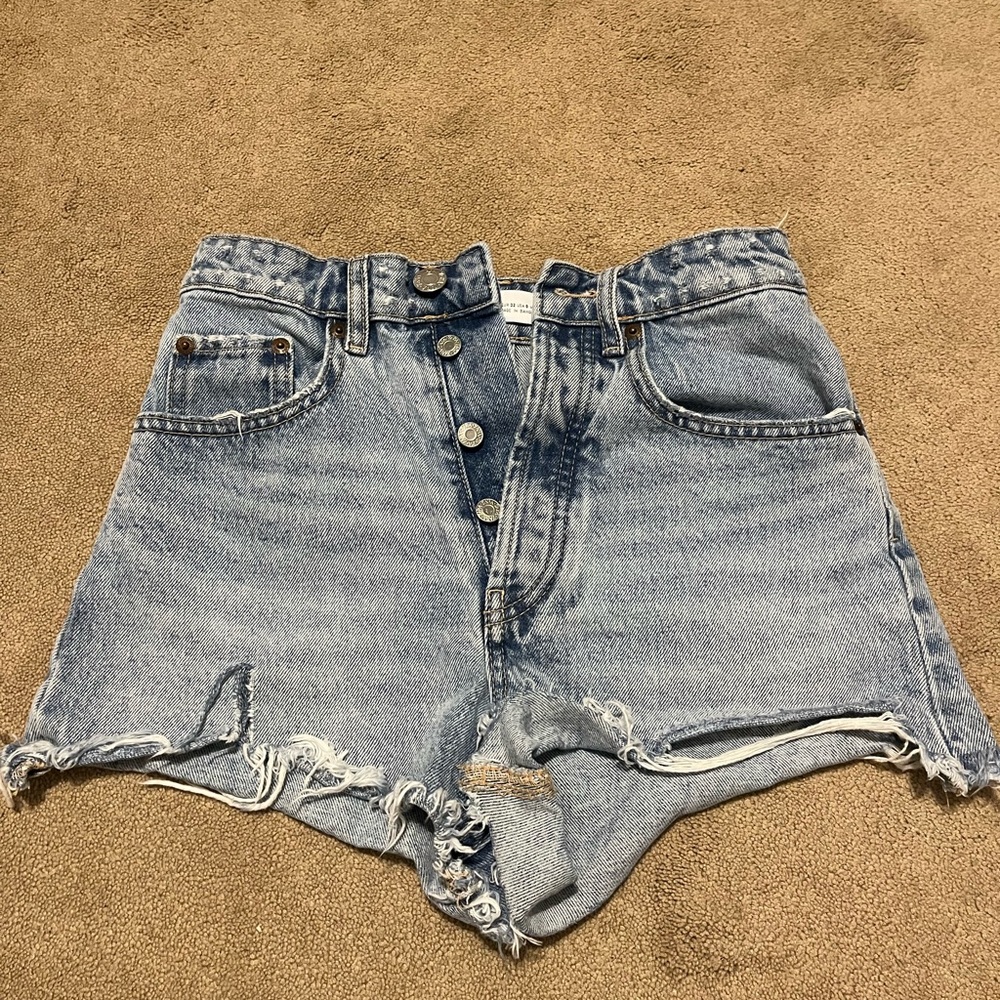 Zara Light Blue Distressed Jean Shorts